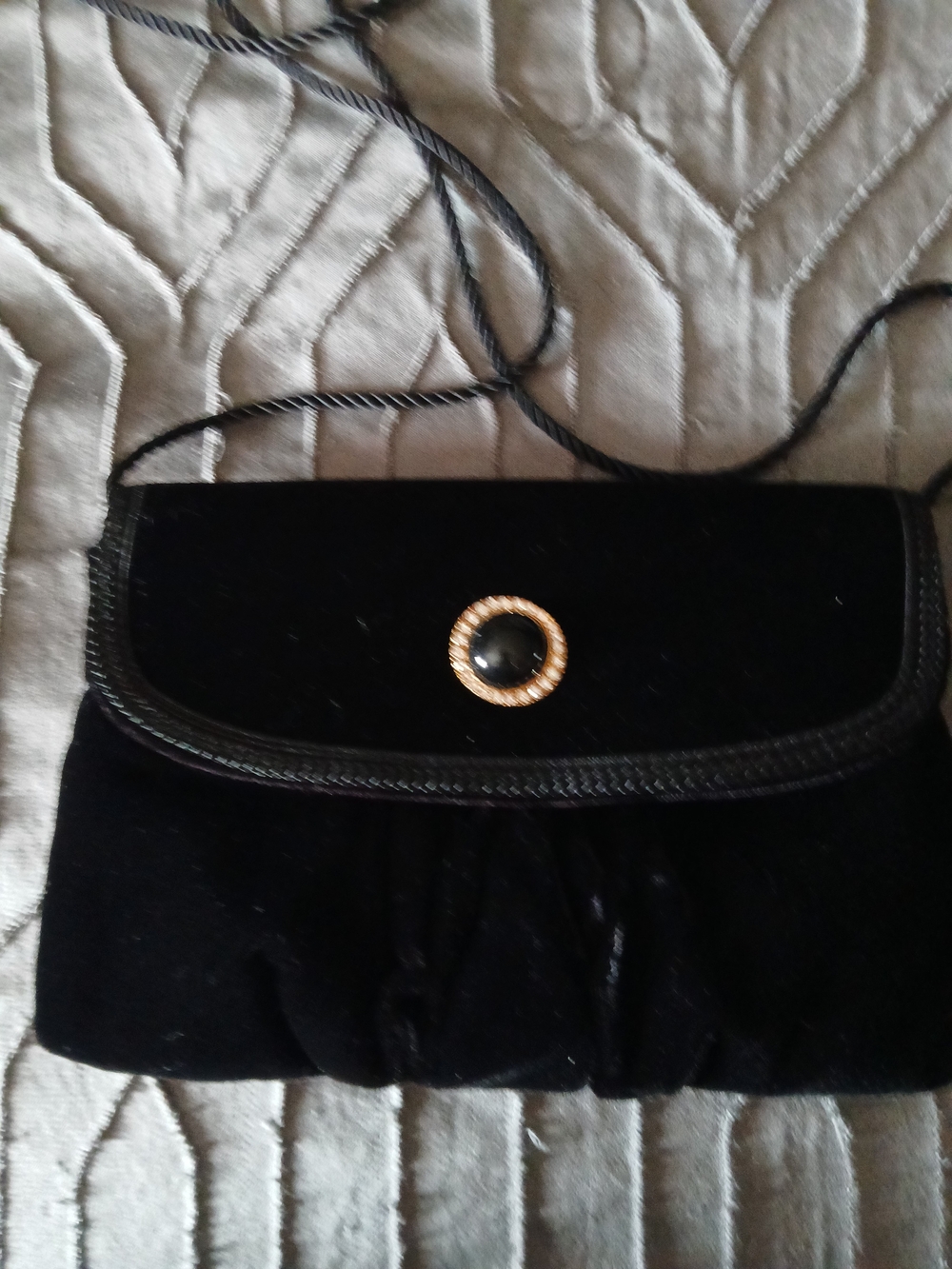 Black Velvet Crossbody Bag with Gold Accent